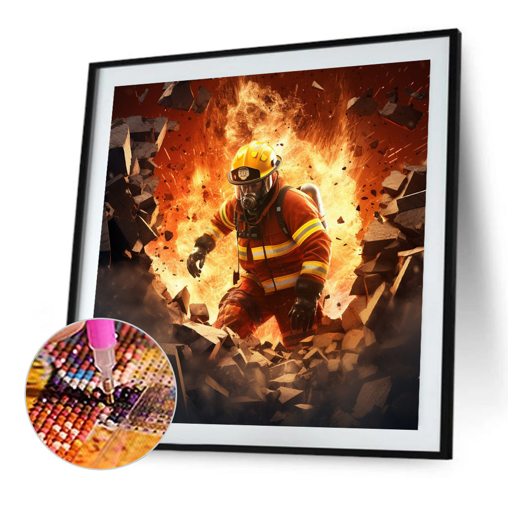 Fire Hero Firefighter - Full Round Drill Diamond Painting 40*40CM