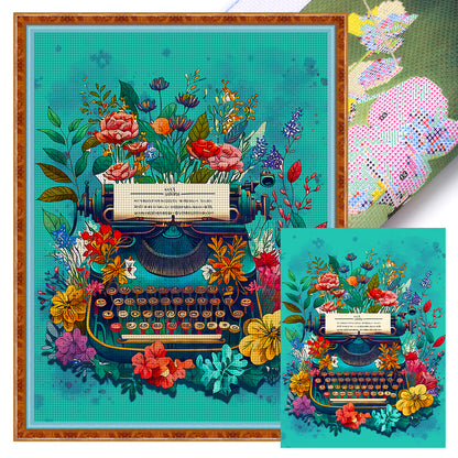 Flower Typewriter - 11CT Stamped Cross Stitch 40*53CM