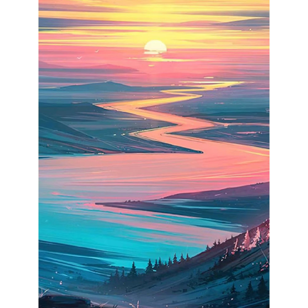 Beautiful Mountains And Rivers - Full Round Drill Diamond Painting 30*40CM