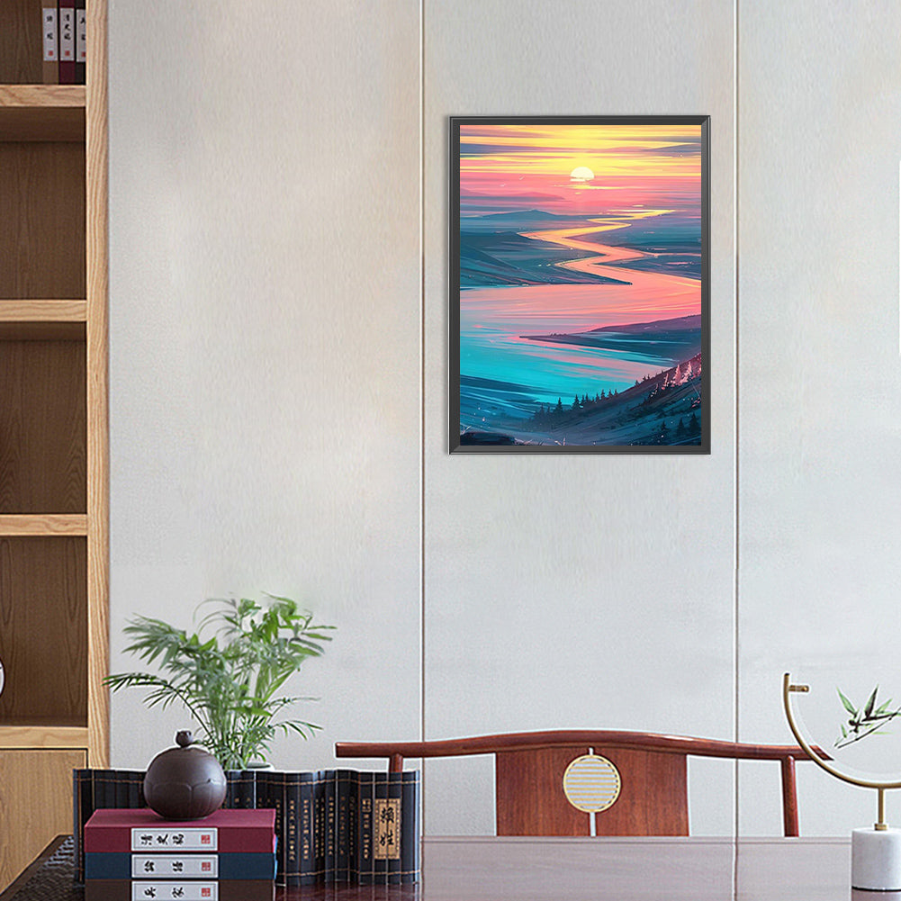 Beautiful Mountains And Rivers - Full Round Drill Diamond Painting 30*40CM