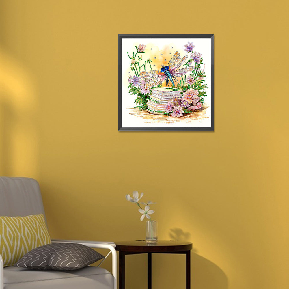 Flowers And Dragonflies - Special Shaped Drill Diamond Painting  30*30CM