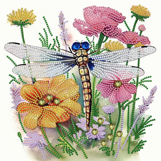 Flowers And Dragonflies - Special Shaped Drill Diamond Painting  30*30CM