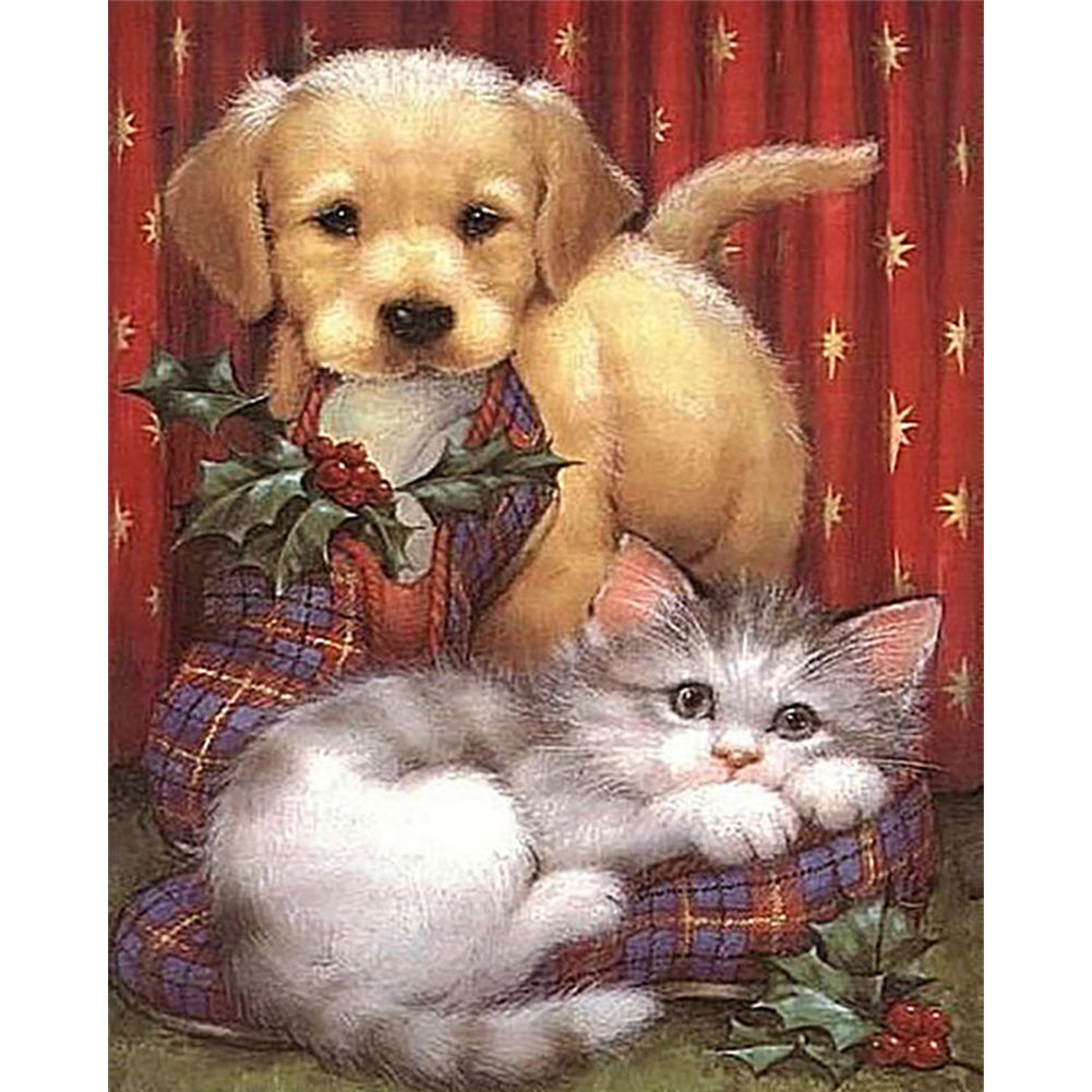 Christmas Puppies And Kittens - 11CT Stamped Cross Stitch 40*50CM