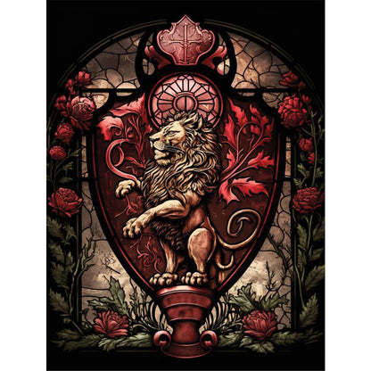 Glass Painting - Lion And Rose - 11CT Stamped Cross Stitch 40*55CM