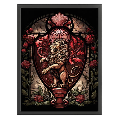 Glass Painting - Lion And Rose - 11CT Stamped Cross Stitch 40*55CM