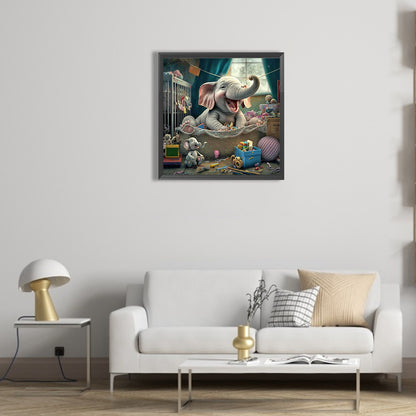 Elephant And Baby Elephant - Full Round Drill Diamond Painting 50*50CM