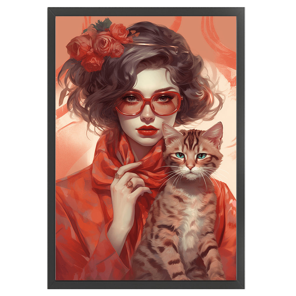 Girl And Cat - 11CT Stamped Cross Stitch 40*60CM