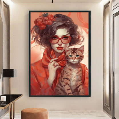 Girl And Cat - 11CT Stamped Cross Stitch 40*60CM