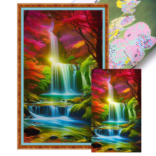 Colorful Landscape Waterfall - 11CT Stamped Cross Stitch 40*65CM