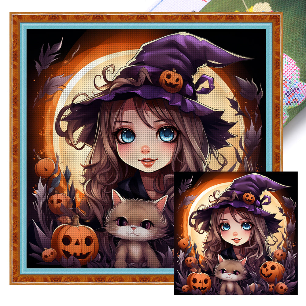 Pumpkin Little Witch - 11CT Stamped Cross Stitch 50*50CM