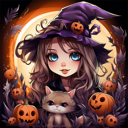 Pumpkin Little Witch - 11CT Stamped Cross Stitch 50*50CM