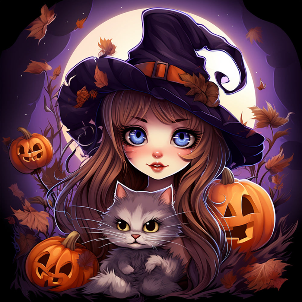 Pumpkin Little Witch - 11CT Stamped Cross Stitch 50*50CM