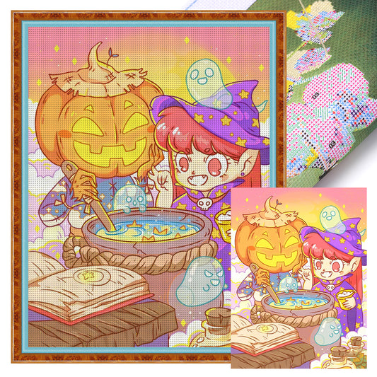 Pumpkin Little Witch - 11CT Stamped Cross Stitch 40*53CM