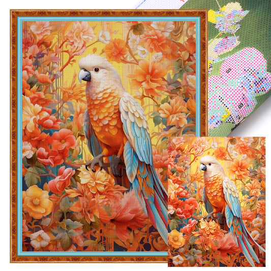 Flowers And Parrot - 11CT Stamped Cross Stitch 50*65CM