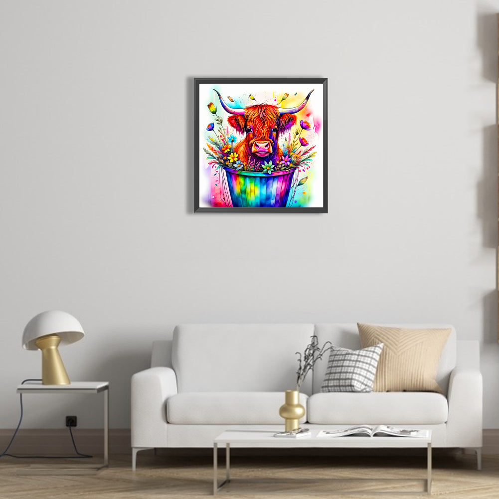 Cow In A Bucket - Full Round Drill Diamond Painting 40*40CM