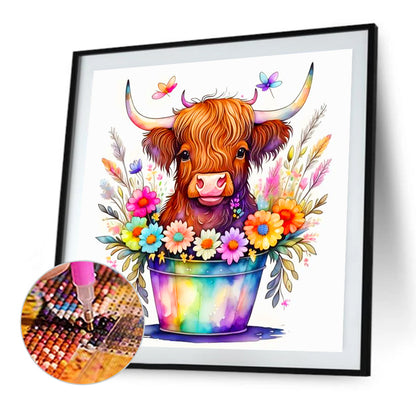 Flower Bucket And Cow - Full Round Drill Diamond Painting 40*40CM