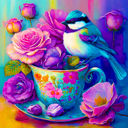 The Bird On The Teacup¡¤Purple Blue - Full Round Drill Diamond Painting 40*40CM