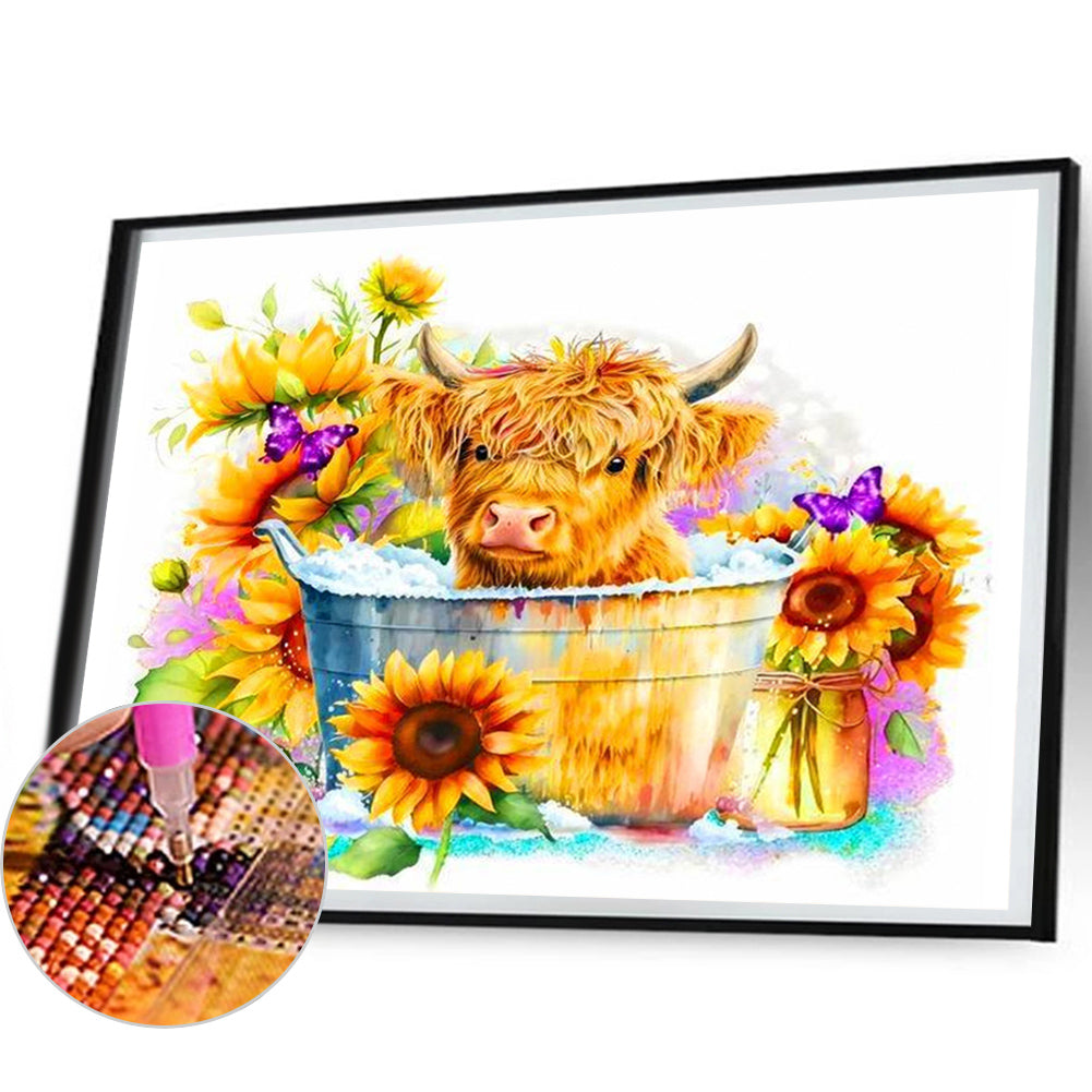 Cow And Sunflower - Full Round Drill Diamond Painting 60*50CM