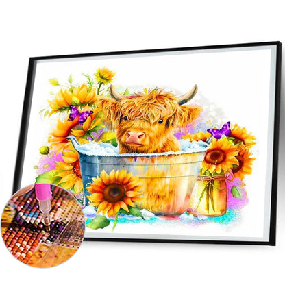 Cow And Sunflower - Full Round Drill Diamond Painting 60*50CM