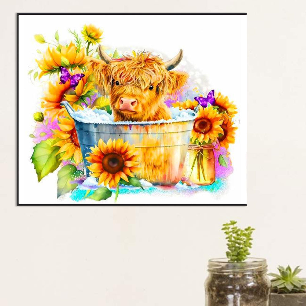 Cow And Sunflower - Full Round Drill Diamond Painting 60*50CM