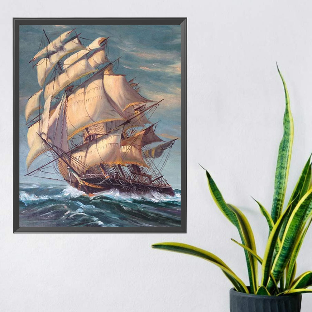 Sea Sailing Boat - Full Square Drill Diamond Painting 40*50CM