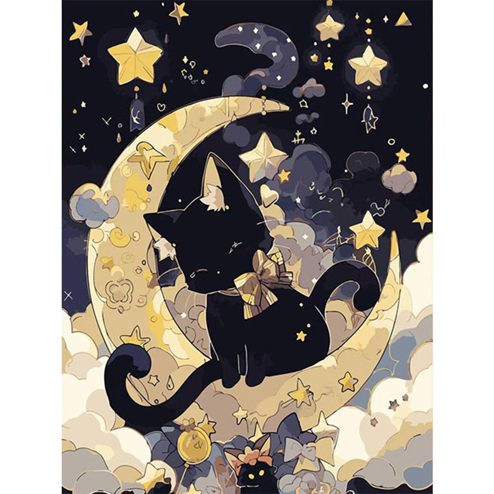 Black Cat On The Moon - 11CT Stamped Cross Stitch 40*53CM