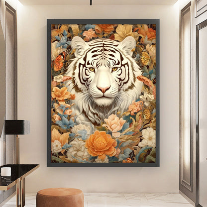 Flowers And Tiger - 11CT Stamped Cross Stitch 50*65CM