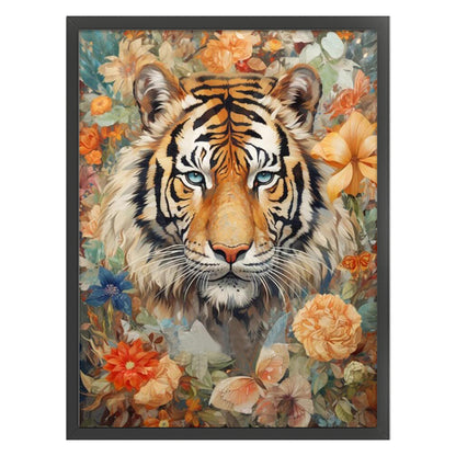 Flowers And Tiger - 11CT Stamped Cross Stitch 50*65CM