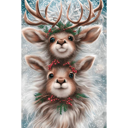 Two Deer Heads - Full Round Drill Diamond Painting 40*60CM
