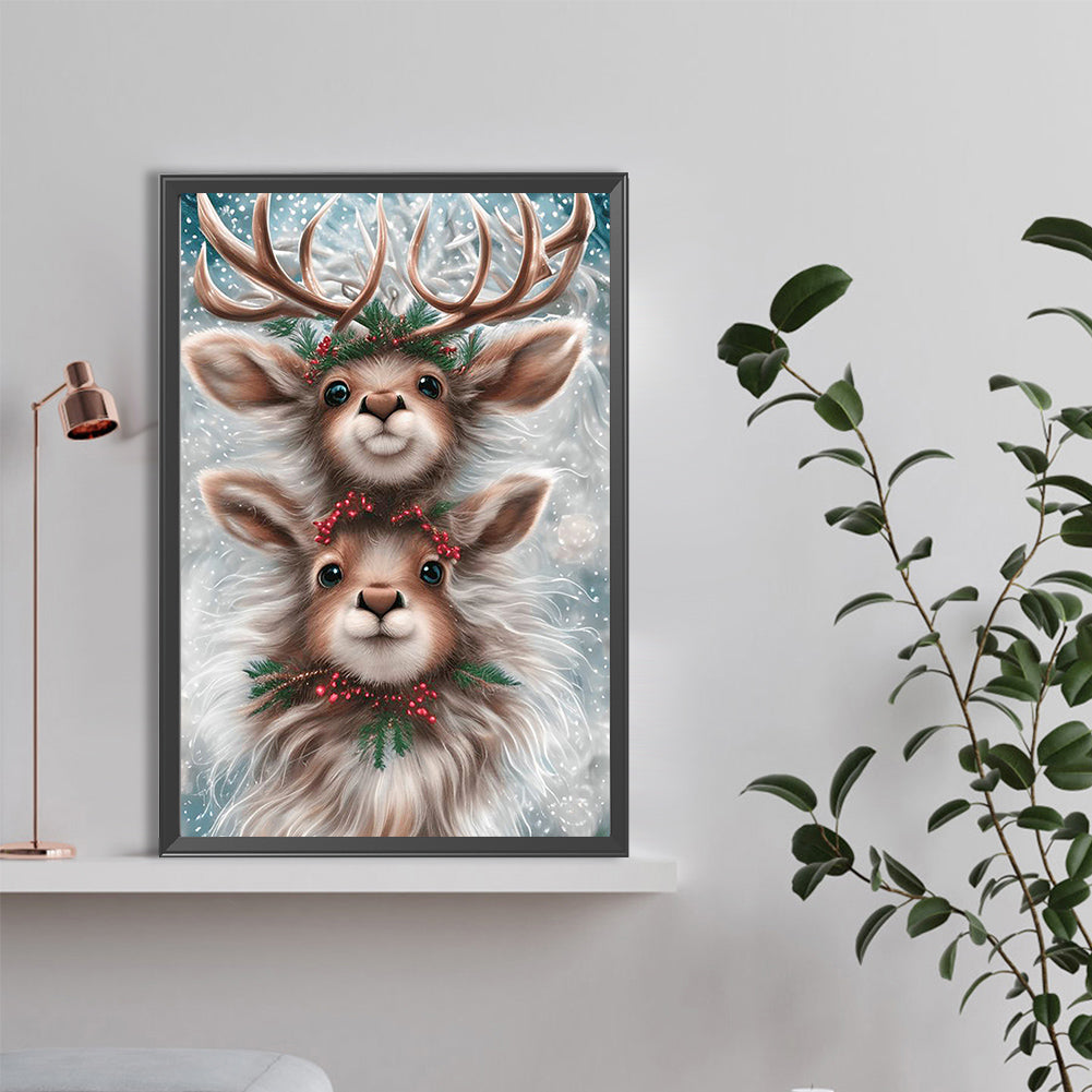 Two Deer Heads - Full Round Drill Diamond Painting 40*60CM