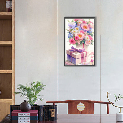 Flowers And Gift Box - Full Round Drill Diamond Painting 30*50CM