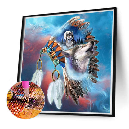 Feather Hat And Wolf Head - Full Round Drill Diamond Painting 40*40CM