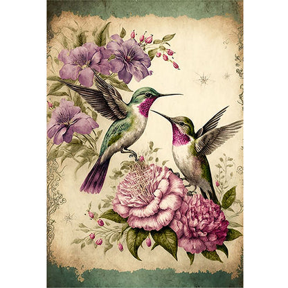 Retro Poster - Flowers And Hummingbirds - 11CT Counted Cross Stitch 40*60CM