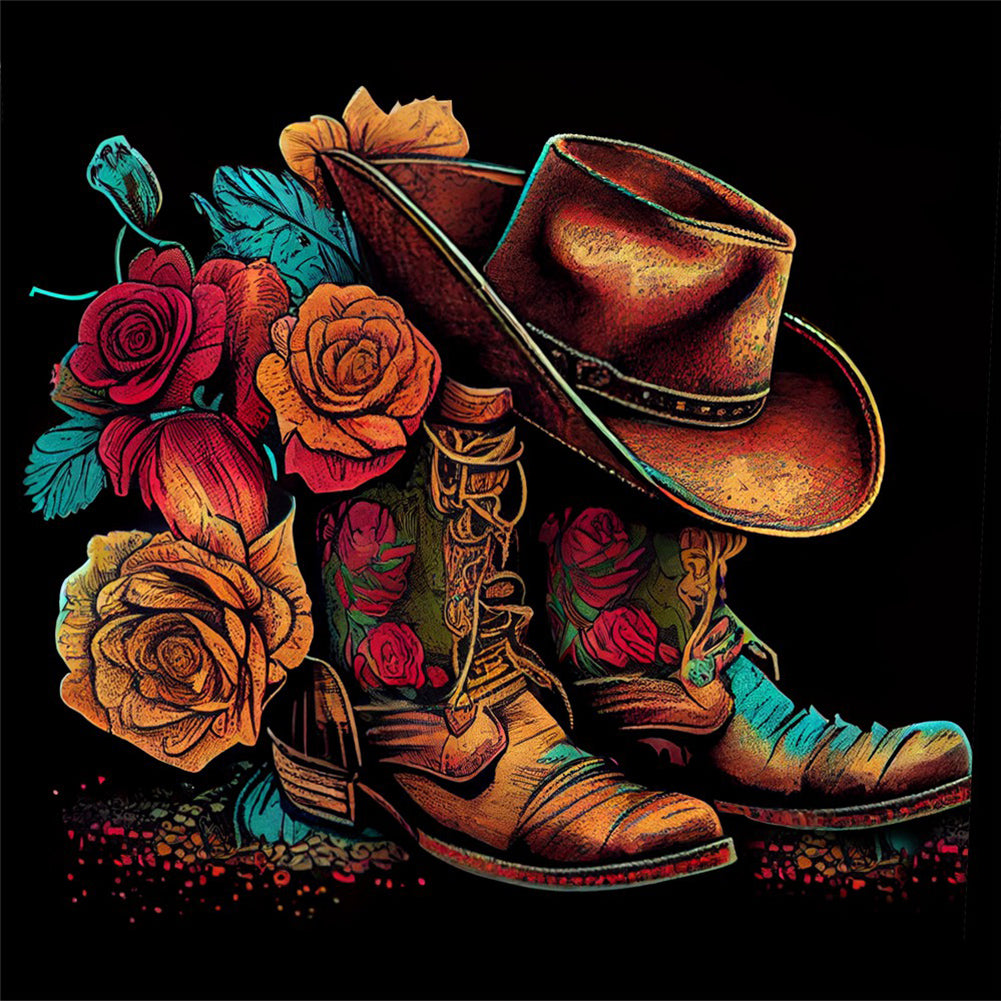 Floral Cowboy Boots - Full Round Drill Diamond Painting 40*40CM