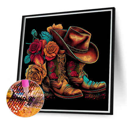 Floral Cowboy Boots - Full Round Drill Diamond Painting 40*40CM