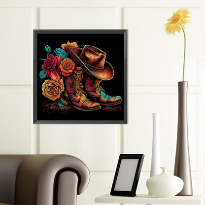 Floral Cowboy Boots - Full Round Drill Diamond Painting 40*40CM