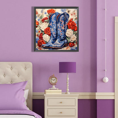 Floral Cowboy Boots - Full Round Drill Diamond Painting 40*40CM