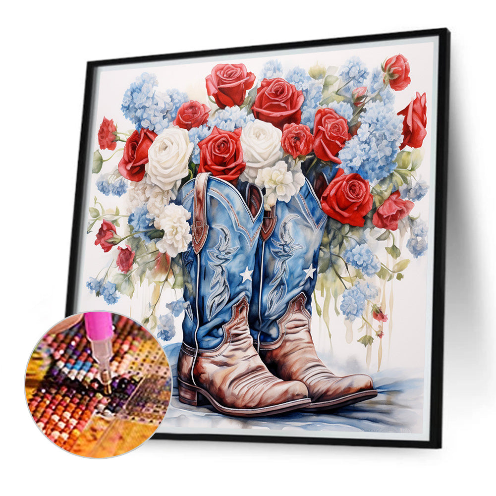 Floral Cowboy Boots - Full Round Drill Diamond Painting 40*40CM