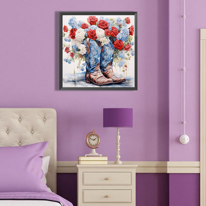 Floral Cowboy Boots - Full Round Drill Diamond Painting 40*40CM