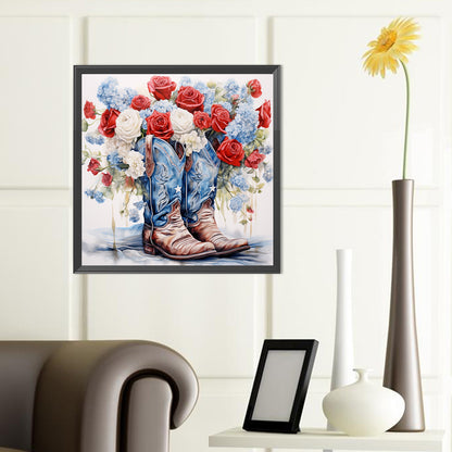 Floral Cowboy Boots - Full Round Drill Diamond Painting 40*40CM