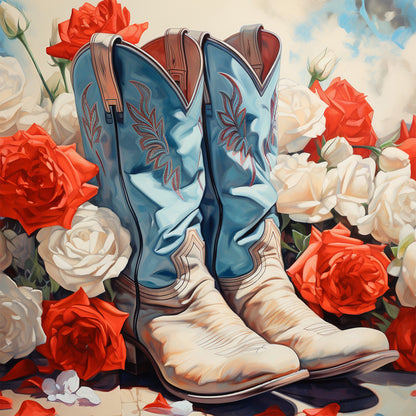 Floral Cowboy Boots - Full Round Drill Diamond Painting 40*40CM