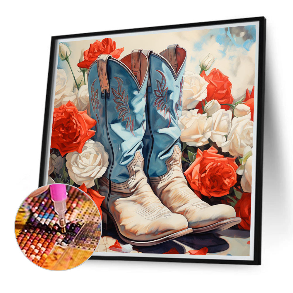 Floral Cowboy Boots - Full Round Drill Diamond Painting 40*40CM