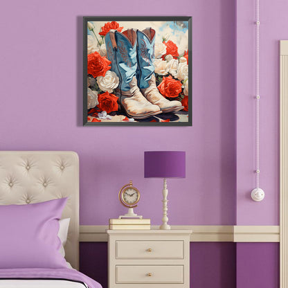 Floral Cowboy Boots - Full Round Drill Diamond Painting 40*40CM