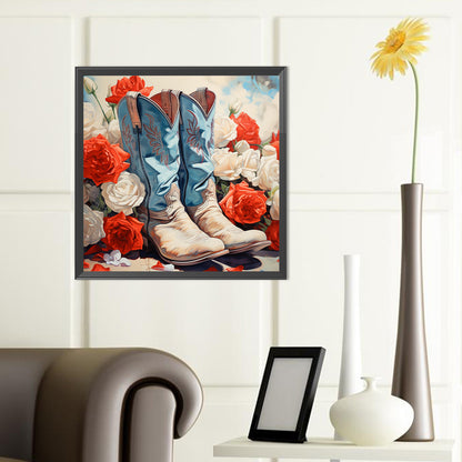 Floral Cowboy Boots - Full Round Drill Diamond Painting 40*40CM