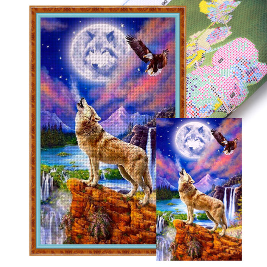 Wolf And Eagle In The Forest - 11CT Stamped Cross Stitch 40*65CM