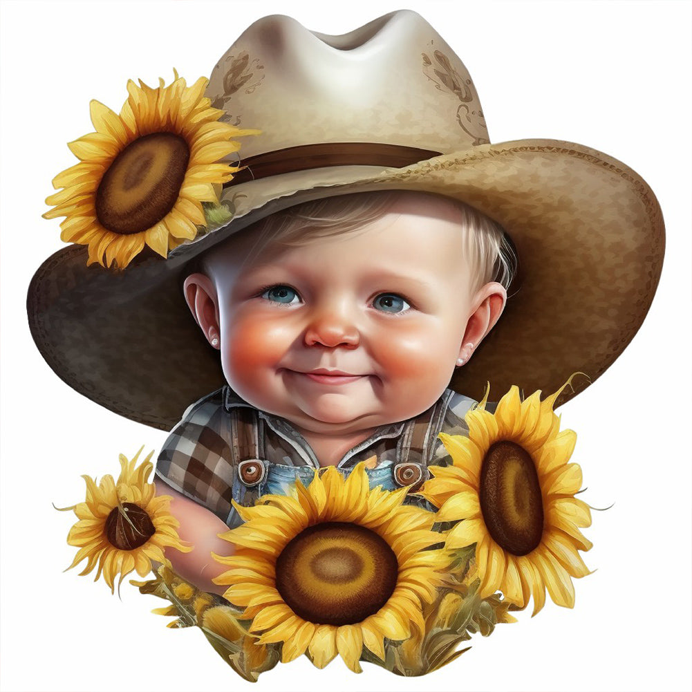 Sunflower Cowboy Boy - Full Round Drill Diamond Painting 40*40CM