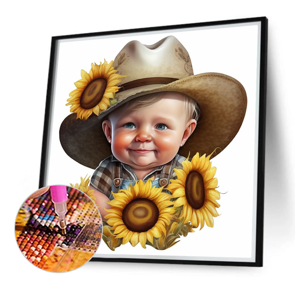 Sunflower Cowboy Boy - Full Round Drill Diamond Painting 40*40CM