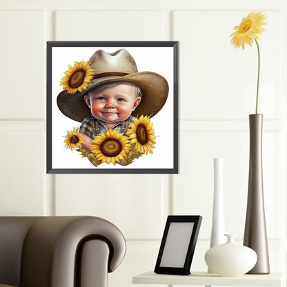 Sunflower Cowboy Boy - Full Round Drill Diamond Painting 40*40CM