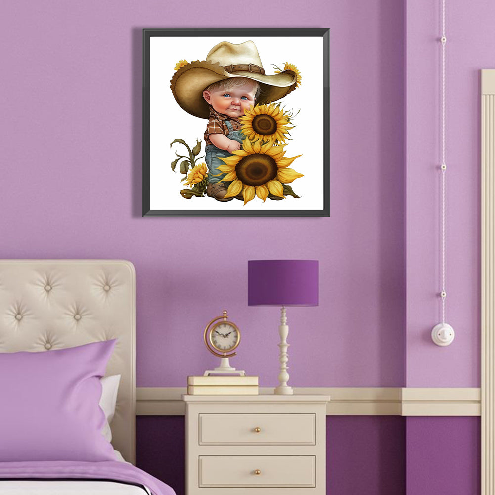 Sunflower Cowboy Boy - Full Round Drill Diamond Painting 40*40CM