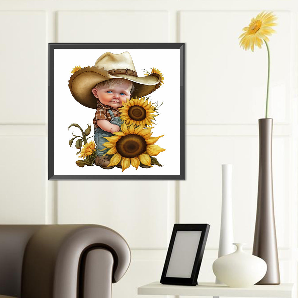 Sunflower Cowboy Boy - Full Round Drill Diamond Painting 40*40CM